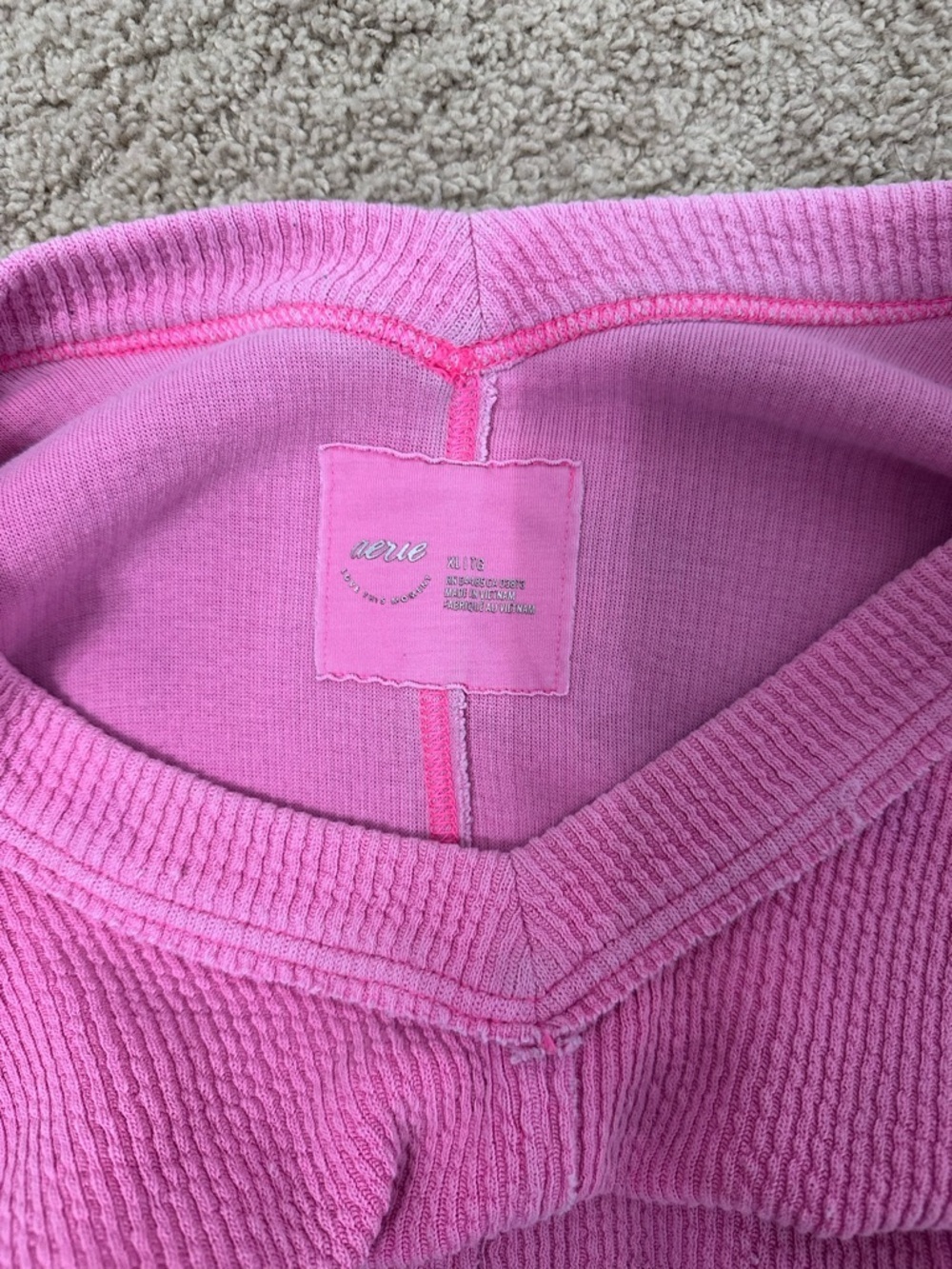 American Eagle Outfitters Pink Waffle-Knit V-Neck Layered Sweatshirt - Picture 4 of 4